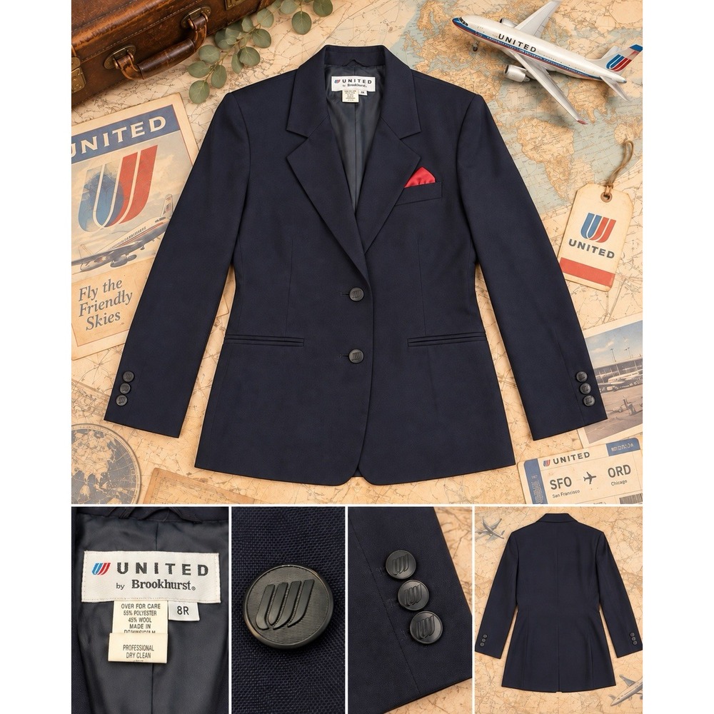 United Airlines By Brookhurst Vintage Flight Attendant Stewardess Jacket 8R
